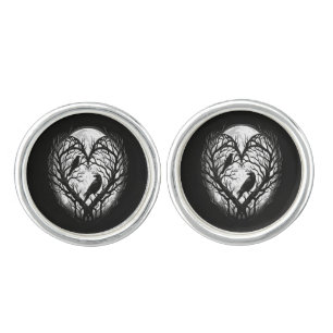 Raven Crow Heart Tree Cufflinks