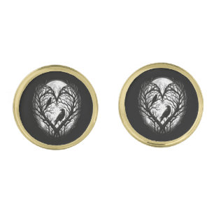 Raven Crow Heart Tree Cufflinks