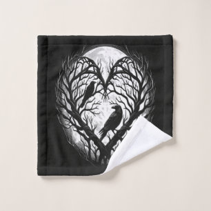 Raven Crow Heart Tree Wash Cloth