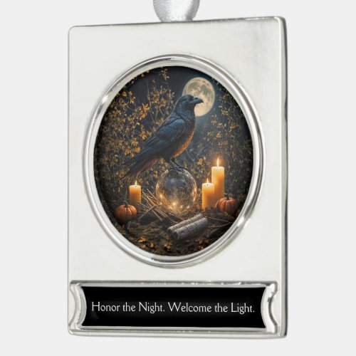 Raven Crystal Ball Winter Solstice Yule Silver Plated Banner Ornament