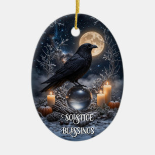 Raven Crystal with Candles Mystical Magical Ceramic Ornament