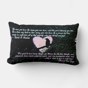 Raven Dark Love Cracked Glowing Heart with Quotes Lumbar Pillow