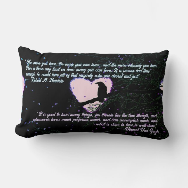 Raven Dark Love Cracked Glowing Heart with Quotes Lumbar Pillow (Front)