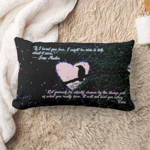 Raven Dark Love Cracked Glowing Heart with Quotes Lumbar Pillow
