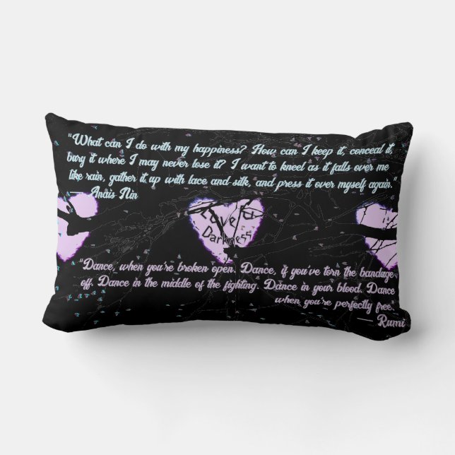 Raven Dark Love Cracked Glowing Heart with Quotes Lumbar Pillow (Back)