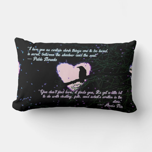 Raven Dark Love Cracked Glowing Heart with Quotes Lumbar Pillow (Front)