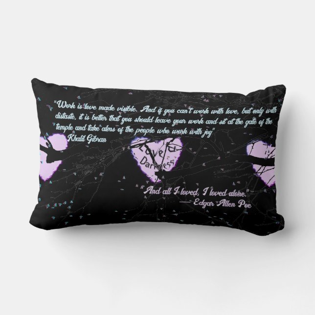 Raven Dark Love Cracked Glowing Heart with Quotes Lumbar Pillow (Back)