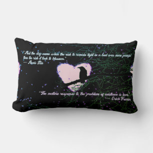 Raven Dark Love Cracked Glowing Heart with Quotes Lumbar Pillow