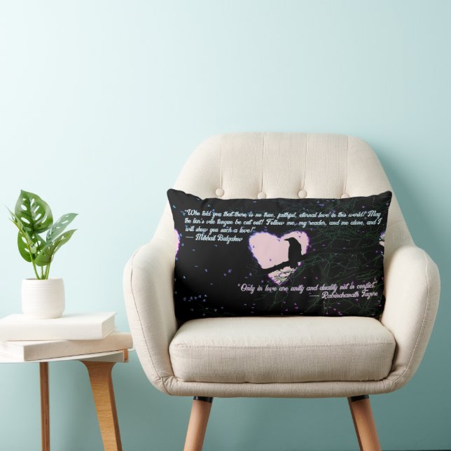 Raven Dark Love Cracked Glowing Heart with Quotes Lumbar Pillow (Chair)