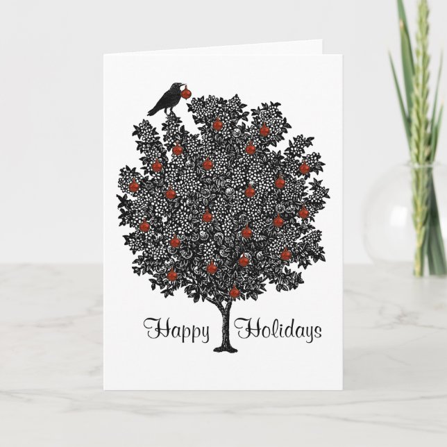 Raven Decorates Christmas Tree Holiday Card (Front)