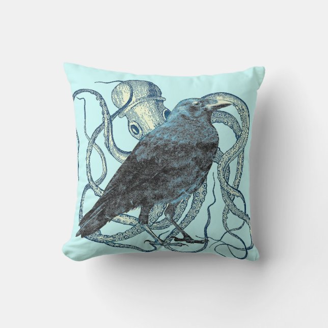 Raven Dreams of the Octopus Throw Pillow (Front)