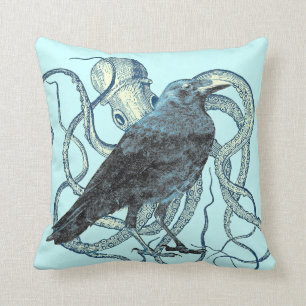 Raven Dreams of the Octopus Throw Pillow