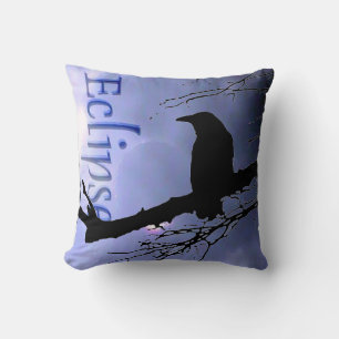 Raven Eclipse in Blue with tree by Aexandra Cook Throw Pillow