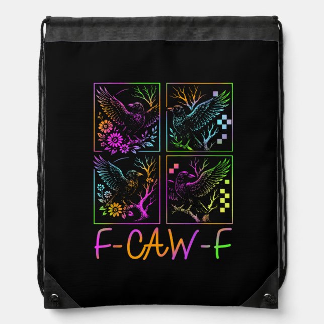 Raven F-Caw-F Colorful Neon Goth Bird Funny  Drawstring Bag (Front)
