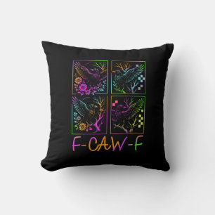 Raven F-Caw-F Colorful Neon Goth Bird Funny  Throw Pillow