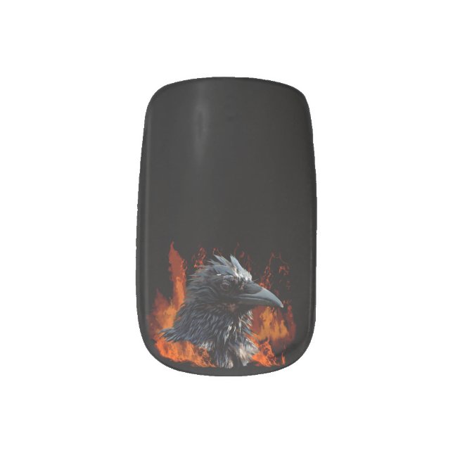 Raven Flames Wiccan Gothic Design Minx Nail Art (Left Thumb)