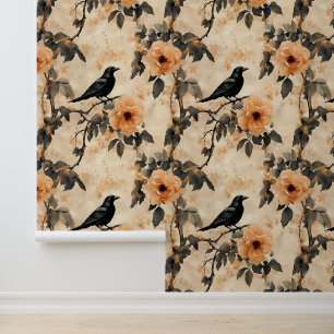 Raven Floral Crow Gothic Wallpaper