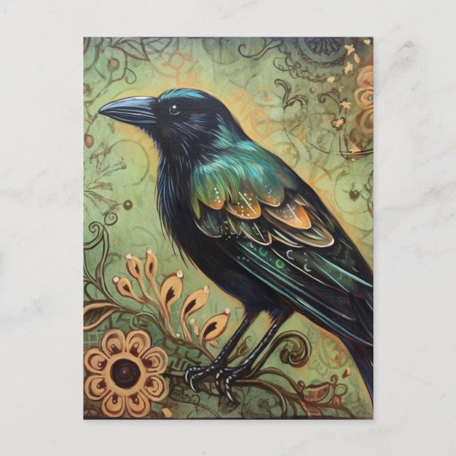 Raven Folk art painting Postcard (Front)