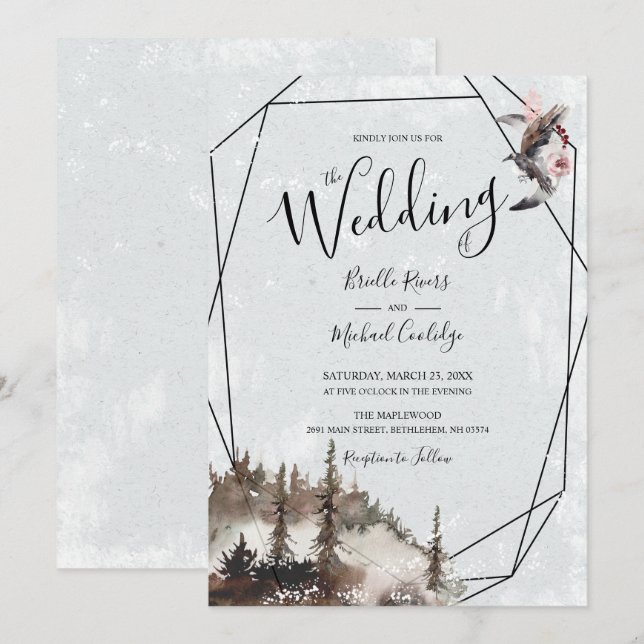 Raven, Forest, and Crescent Moon Wedding Invitation (Front/Back)