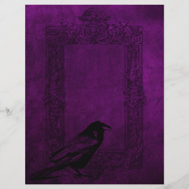 Raven & Frame Purple Gothic Halloween Paper (Front)