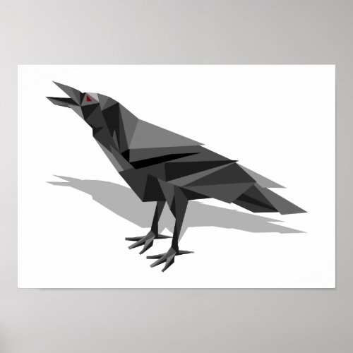 Raven Geometric Cubist Black and White Triangles Poster