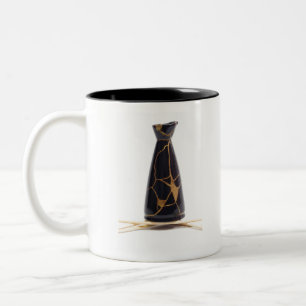Raven Gold Kintsugi Black Sake Bottle Two-Tone Coffee Mug