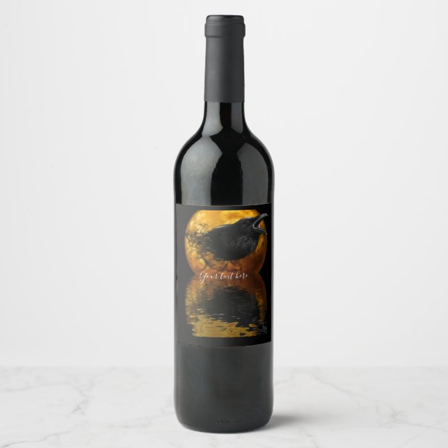 Raven & Golden Moon Customizable Wine Labels (Front)