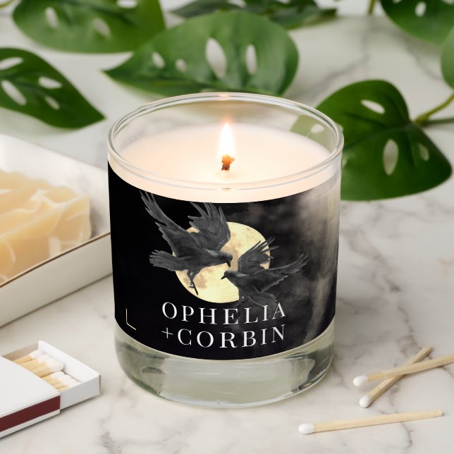 Raven & Golden Moon Gothic Wedding Scented Candle (Lit)