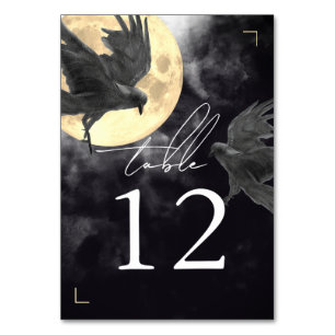 Raven & Golden Moon Gothic Wedding Table Number