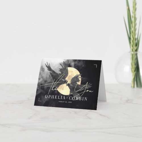 Raven  Golden Moon Gothic Wedding Thank You Card