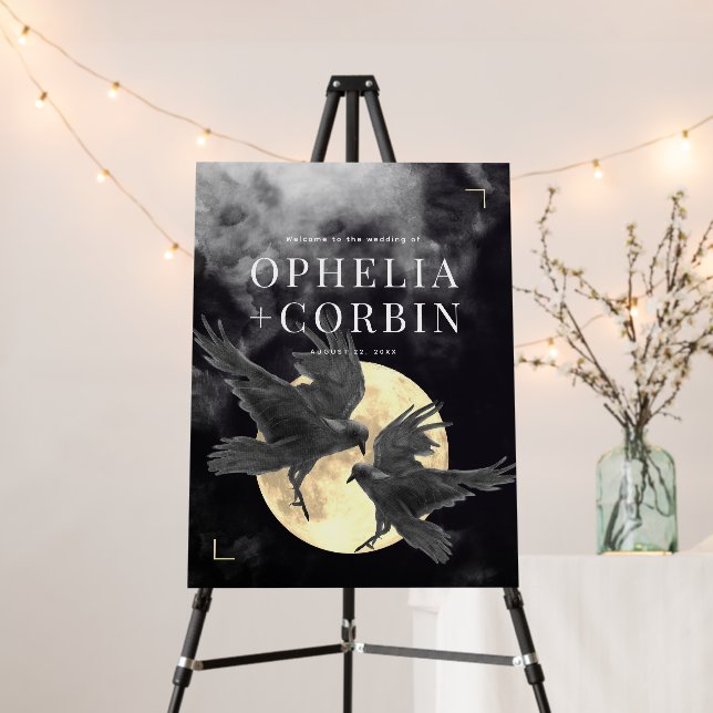 Raven & Golden Moon Gothic Wedding Welcome Foam Board (In Situ (Stand))