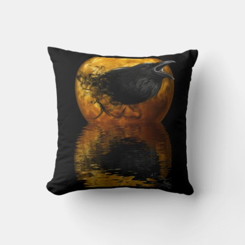 Raven  Golden Moon Throw Pillow