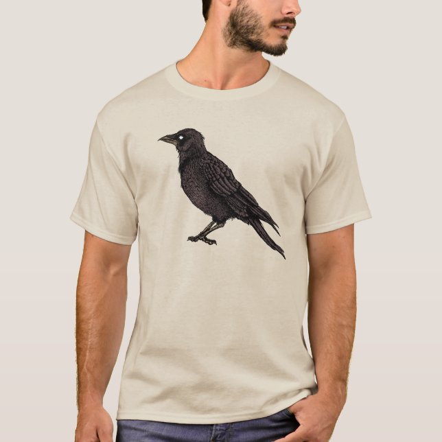 Raven Gothic Art Creepy Crow Ink Drawing T-Shirt (Front)