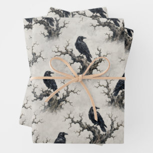 Raven Gothic Bare Tree Halloween Decoupage Wrapping Paper Sheets