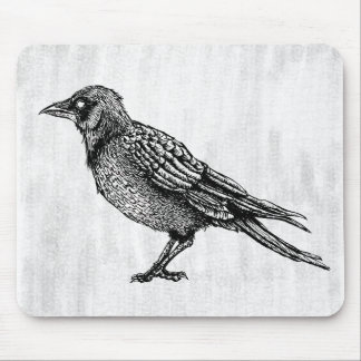 Raven Gothic Black And White Horror Ink Drawing Mouse Pad