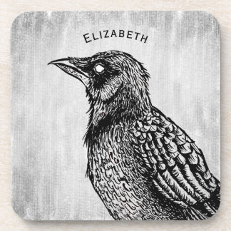 Raven Gothic Black White Horror Ink Do Not Enter Beverage Coaster