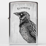 Raven Gothic Black White Horror Ink Drawing Name Zippo Lighter at Zazzle