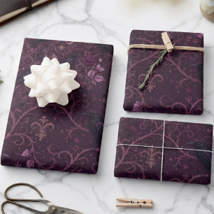 Raven Gothic Moody Floral Wrapping Paper Sheets