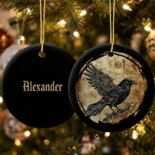 Raven Gothic Steampunk Art Ceramic Ornament