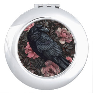 Raven gothic vintage flowers compact mirror