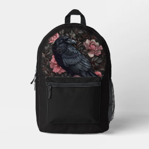 Raven gothic vintage flowers printed backpack