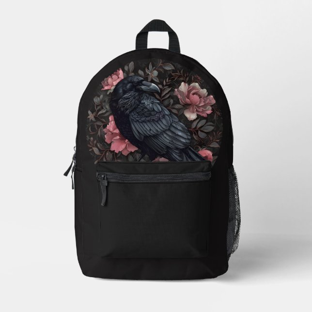 Raven gothic vintage flowers printed backpack (Front)