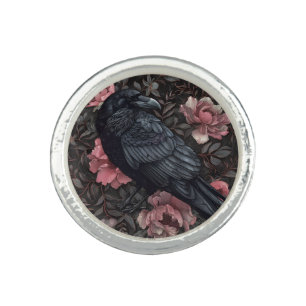 Raven gothic vintage flowers ring