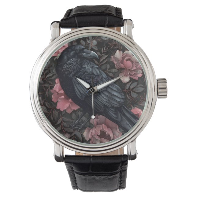 Raven gothic vintage flowers watch (Front)
