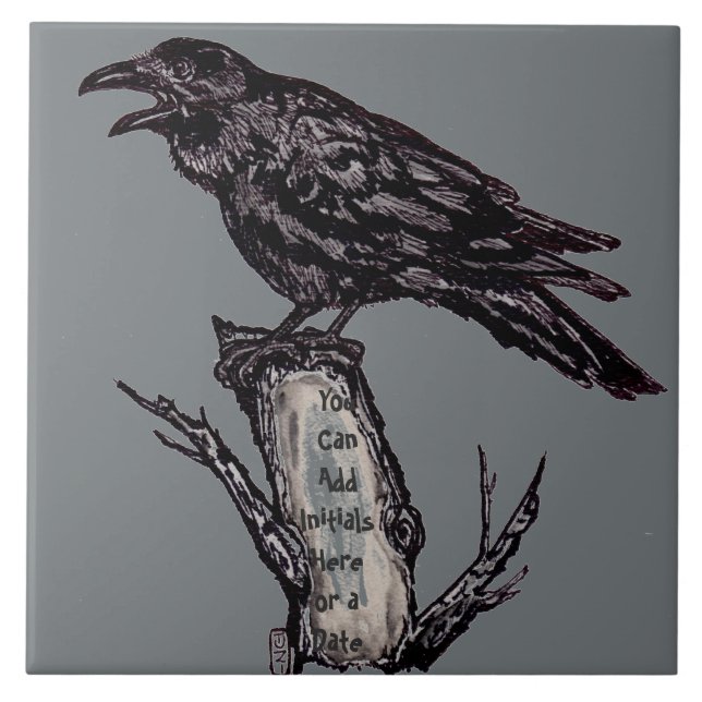 Raven Gray Art Ceramic Tile Trivet Personalize It (Front)