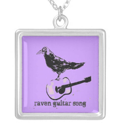 raven guitar songslogan silver plated necklace