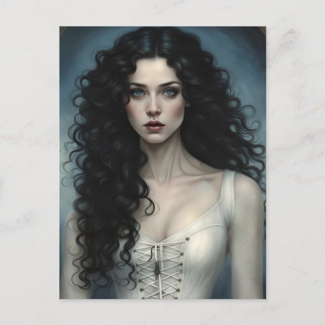 Raven haired beauty postcard (Front)