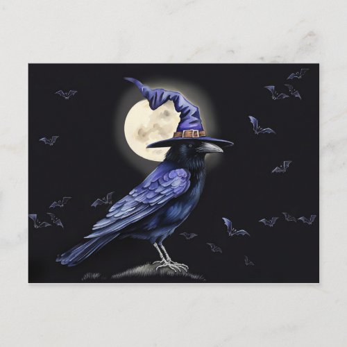 Raven Halloween Folk Art Style Holiday Postcard