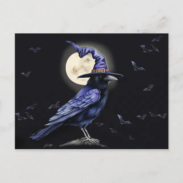 Raven Halloween Folk Art Style Holiday Postcard | Zazzle
