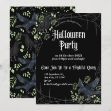 Raven Halloween Party Invitation in Black